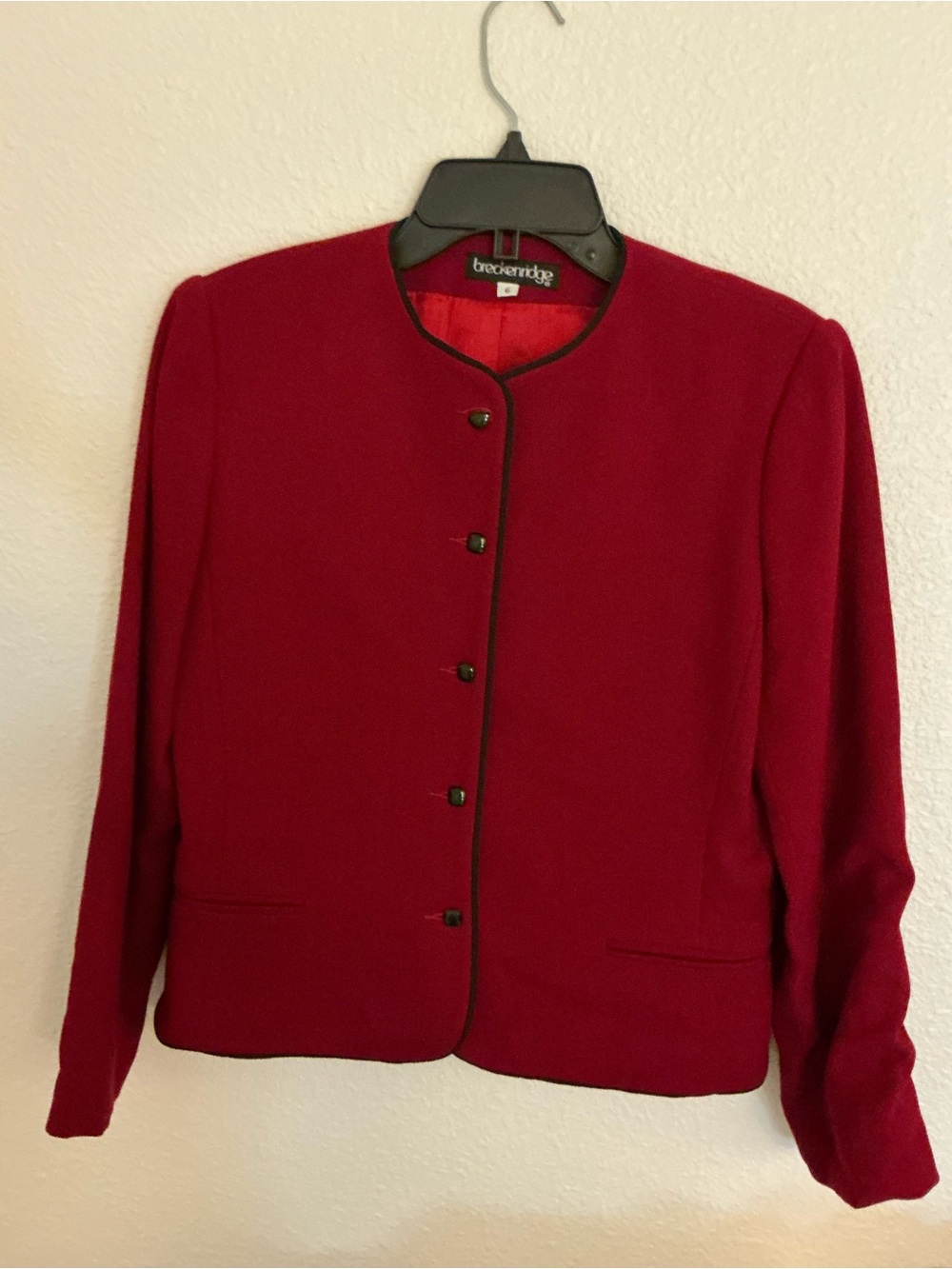 Breckenridge Vintage Red Collarless Piping 100% Pure Wool Blazer Jacket 6